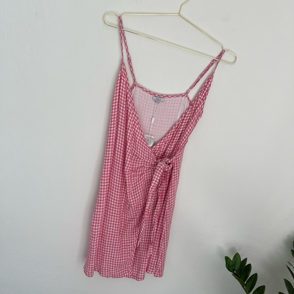Rails Malia Linen Blend Wrap Mini Dress In Pink Gingham Size XS NWT - Picture 4 of 10